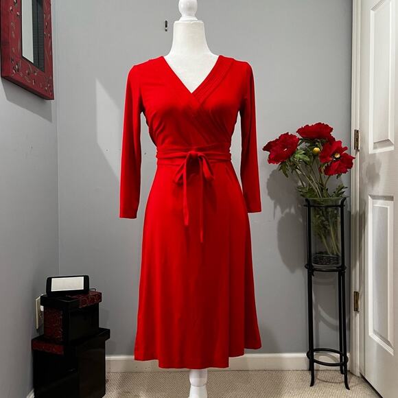 NEW Ann Taylor Modal Classic Fit Flare A-line V-Neck Belted Wrap Midi Dress 0 - Picture 1 of 16